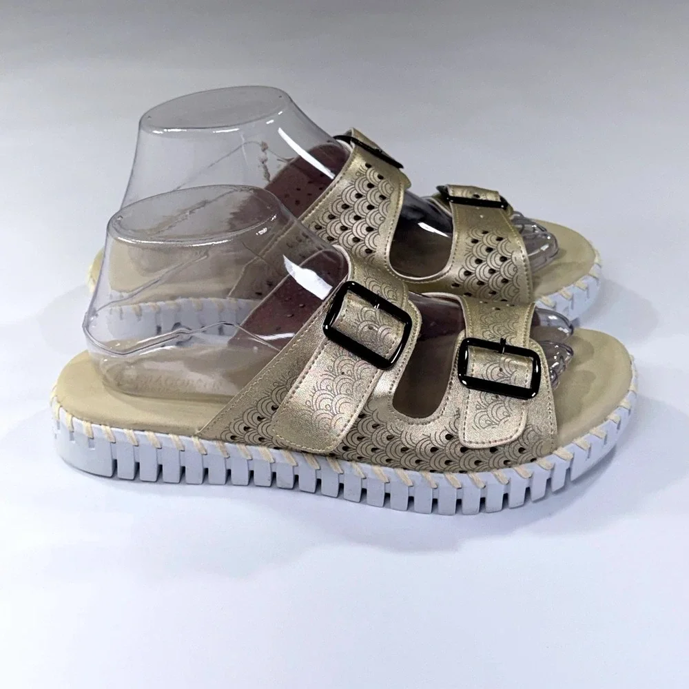 Ilse Jacobsen Tulip 1176 ML Sandal Women 40 Gold Metallic Laser Cut Buckle Slide
